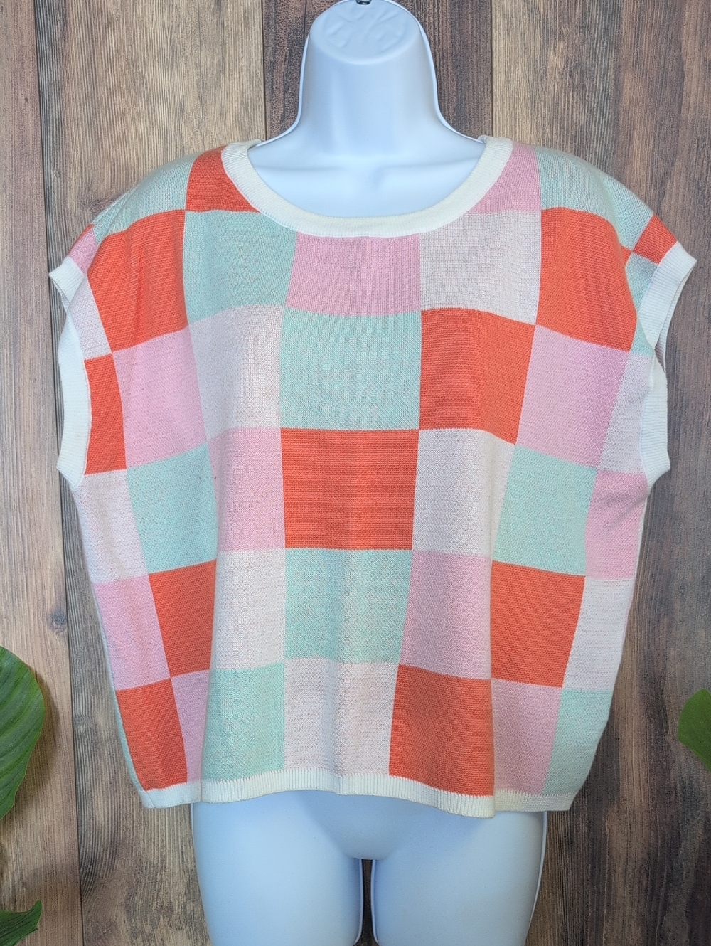Colorblock Checker Knit Sweater Vest XL         F243 - Picture 2 of 4